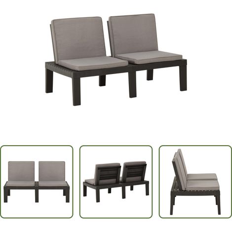 Gartenstuhl - Garten-Lounge-Bank mit Auflagen Kunststoff Grau (1/5)