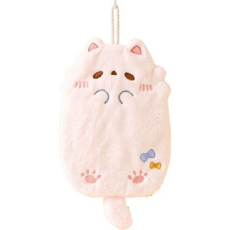 Serviettes à main suspendues en polaire corail épaisse et absorbante, motif chaton mignon, avec boucle de suspension (1/5)