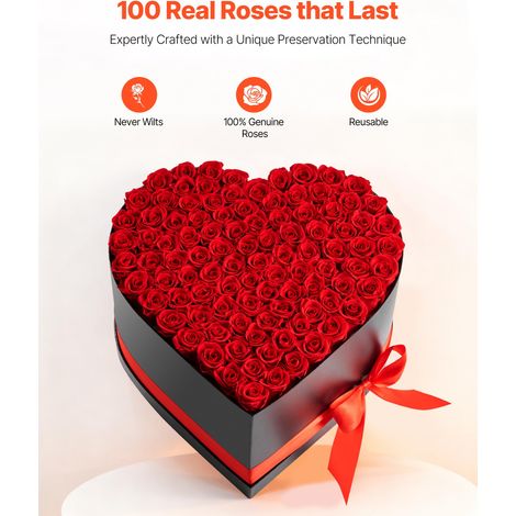 Rose Éternelle 100 Fleurs Éternelles Préservées Boîte Cœur, Bouquet Rose Éternelle, Cadeau pour Elle, Femme, Épouse, Maman, Sœur, M… (1/5)