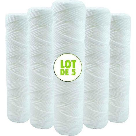 Lot de 5 cartouches filtrantes spirales anti-sédiments 23 cm (9 pouces) 3/4 - 20 microns Compatibles avec les filtres de 25 cm (10 pouces) Fabriquées en France - cross (1/2)