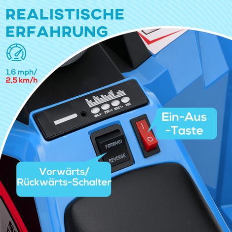 Quad électrique enfant 2.5 km/h, marche avant/arrière, pour bébés 18-36 mois, bleu