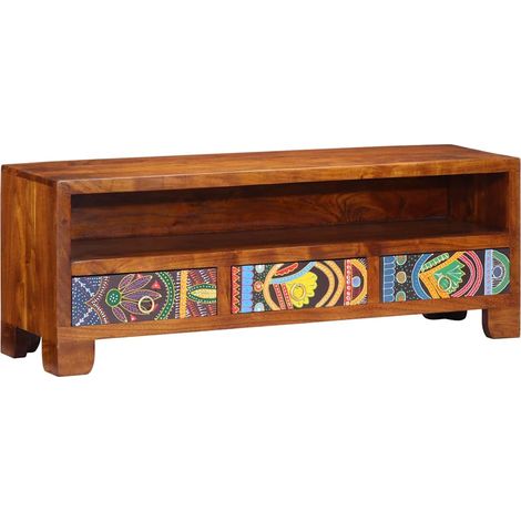 Meuble TV,Banc TV,Armoire TV multicolore 110x30x40 bois d'acacia massif CFW727077 (1/5)