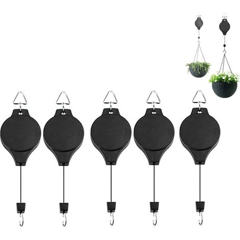 Bardusch - Lot de 5 poulies rétractables pour panier suspendu, poulie réglable et résistante pour plantes, paniers à crochets pour jardin, balcon, porche (1/5)