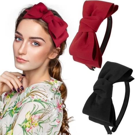 2pcs Serre Tête Nœud Rouge et Noir,Bandeau Nœud Rouge et Noir,Accessoire de Cheveux Femmes Filles pour Fêtes, Cosplay (1/4)
