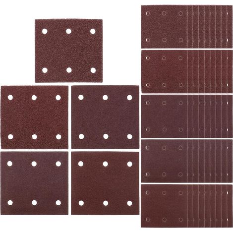 Lot de 50 disques abrasifs auto-agrippants 114 x 102 mm Grain 40/60/80/100/120 6 trous pour polissage bois, métal, plastique Compatible avec BO4555 BO4554 BO4561 (1/5)