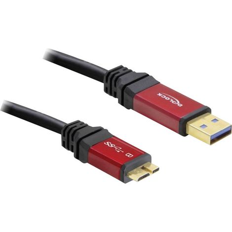 Delock Câble USB USB 3.2 Gen1 USB-A mâle, USB-Micro-B 3.0 mâle 3.00 m rouge, noir contacts dorés, ce (1/3)