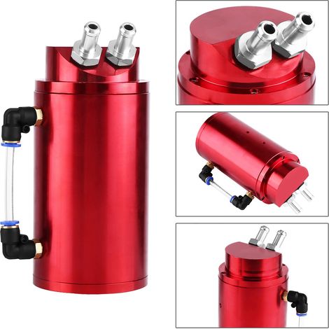 Séparateur d'huile universel en aluminium rouge pour voiture, réservoir rond avec raccords 10 et 15 mm (1/5)