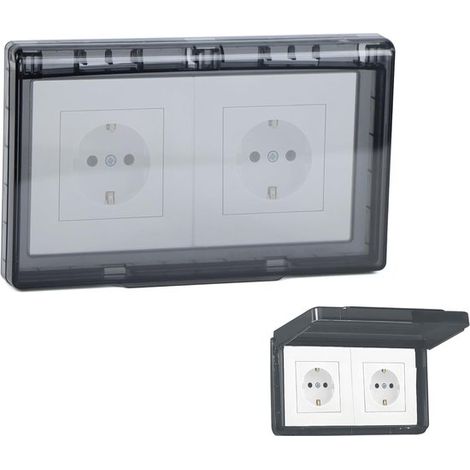 Tapas para interruptores，tapas para enchufes，enchufes tipo 86，diseño ultradelgado e impermeable，hogar y exteriores，color negro，juego de 2 piezas (1/5)