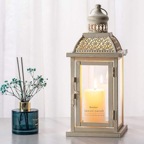 Lanterne à Bougie décorative de 34,3 cm avec Verre Transparent trempé, décoration extérieure pour terrasse, Porche, Ferme, Mariage, étagère (1/5)