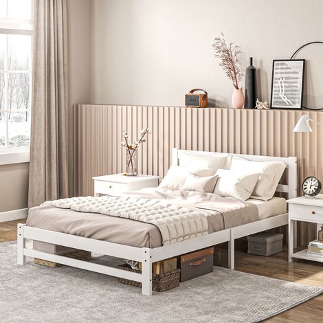 Struttura letto matrimoniale in legno 195x141 cm, adatta per materasso 135x190 cm (non incluso), portata 300 kg, colore bianco.