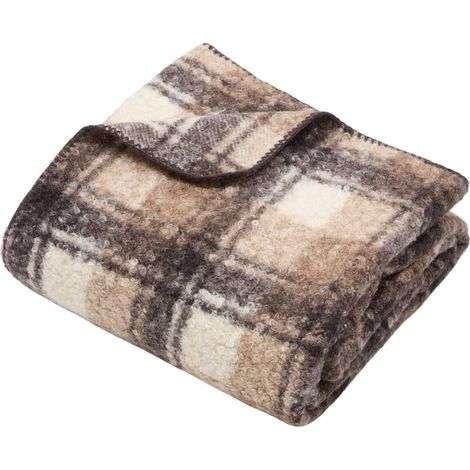 Plaid Bouclette à Carreaux  "Automne" 130x170cm Beige (1/5)