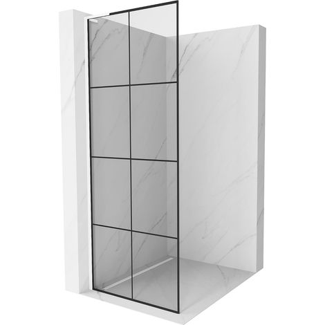 Mexen Kioto L panel de ducha Walk-in 70 x 200 cm, cuadr铆cula negra, blanco - 800-070-103-20-77