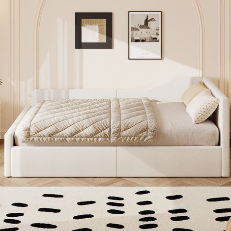 lit adulte chambre rangement 140x200 rembourré beige OKMYHOME (1/5)