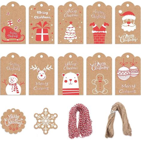 Étiquettes cadeaux de Noël, 120 étiquettes en papier kraft avec nom et ficelle (1/5)