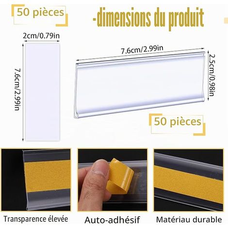 Porte Etiquette Adhesif 76 X 25MM Porte-étiquettes Transparentes Support Etiquette Prix pour Etagères Bureau Magasin Supermarché Marché (1/4)