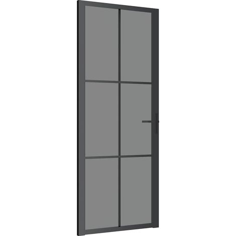 vidaXL Puerta interior vidrio EGS y aluminio negro 83x201,5 cm (1/2)