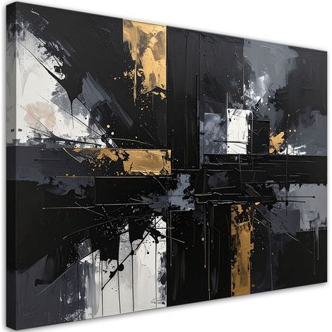 Tableaux, Texture abstraite noire et or style boho,30x20