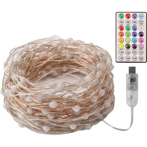 12 m lange Lichterkette mit Fernbedienung, RGB-Farben, 100 LEDs, Kupferdraht, für die Innen- und Außendekoration zu Weihnachten, Hochzeiten, Silvester und Partys (1/5)