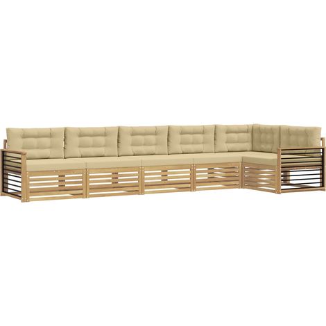 Conjunto de sofás de exterior con cojín 6 pcs y Beige Poliéster vidaXL