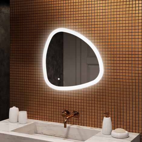 Artforma Miroir de salle de bain avec éclairage, 74x74, Interrupteur tactile, LED Dual, Miroir Irrégulier (1/4)