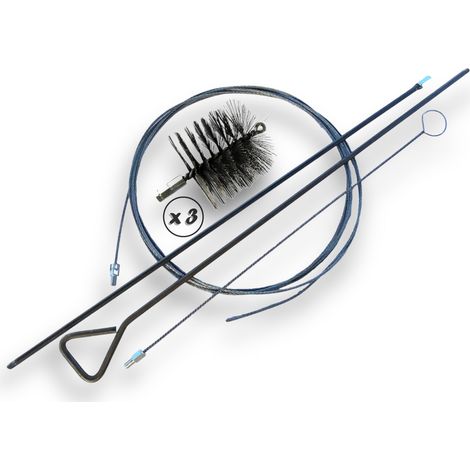 Lot de 3 Kits Brosses à tube PRO ACIER Ø 120 mm Tringle rigide 100 cm + rallonge 100 cm + tringle flexible 80 cm + furet cable 7 mètres Raccord M12175 Nettoyage brossage Kibros 41SCA120TFx3 (1/5)