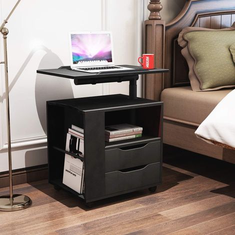 soges Betttisch Laptoptisch Sofatisch aus Holzwerkstoffen hochverstellbar mit drehbar Tischplatte geeignet für Bett Sofa
