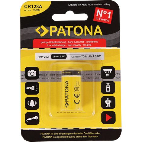 10x PATONA Li-Ion 3,7V Akku CR123A 16340 Zelle 700mAh 2,59Wh (1/5)