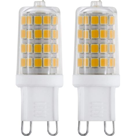EGLO LED G9 set di 2 lampadine con base a perno, 2 lampade ciascuna da 3 Watt (equivalente a 30 Watt), 320 Lumen, lampada a pannocchia bianca calda, 3000k, Ø 1,6 cm (1/4)
