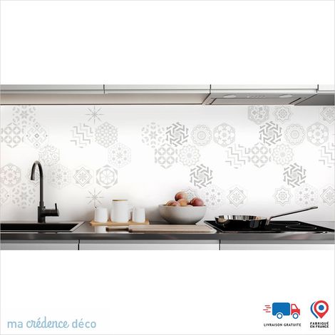 Crédence : Carreaux Ciment Hexagonal - Couleur Gris clair - Alu composite - 60 - 120 (1/3)
