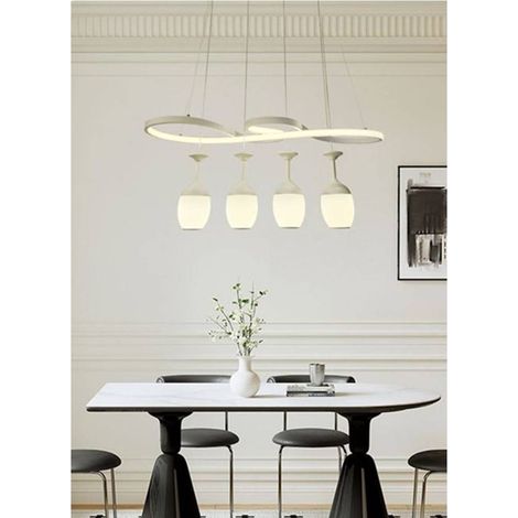 TRADE SHOP - Lampadario A Led Curve Bianco 4 Punti Luce 68 Watt Luce 3000k 4000k 6500k Lp-24b - -Bianco Naturale -