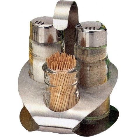 Set menage da tavola sale pepe stuzzicadenti in acciaio inox e vetro (1/2)