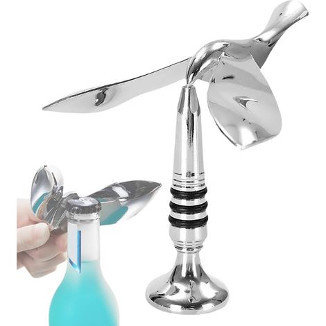 1 décapsuleur en forme d'oiseau volant, ouverture de 15 mm, moulé massif, inoxydable et indéformable, décapsuleur, socle rotatif, pour ouvrir des bouteilles de vin, des bouteilles de limonade, etc (1/5)