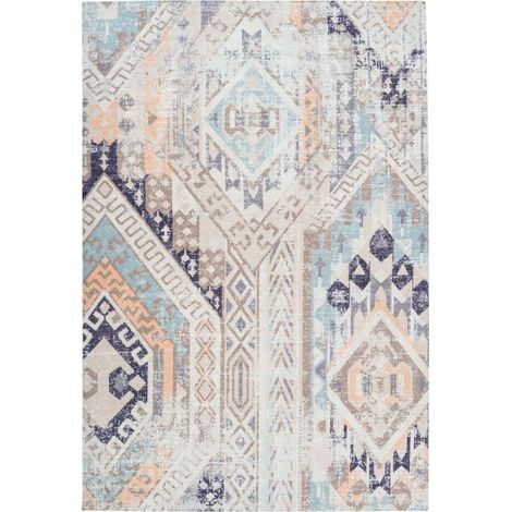 Tapis Ethnique à Poils Courts "Indiana II" Bleu 80 x 150 cm (1/4)