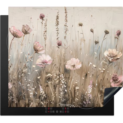 PROTECTION PLAQUE INDUCTION Fleurs - Beige - Fleurs sèches Plaque de Deco Cuisine 60x52 cm (1/5)