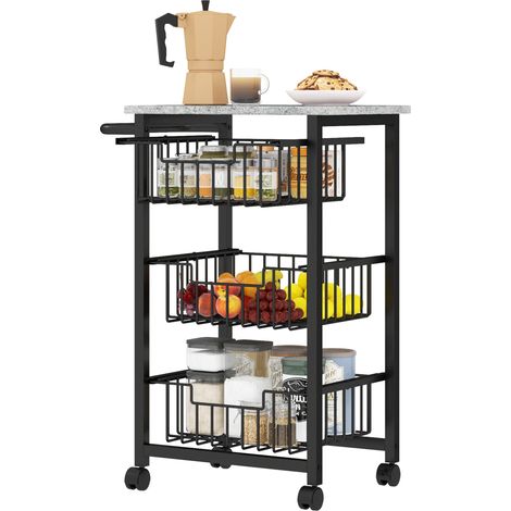 Carro con ruedas 49.5 x 31 x 69 cm cestas extraíbles frenos prácticos estilo contemporáneo cocina de MDF gris claro 210001048 (1/4)