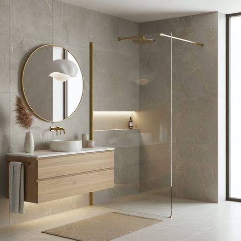 MAMPARA DE DUCHA FIJA REA FLEXI 100 WALK-IN BRUSHED GOLD (1/4)