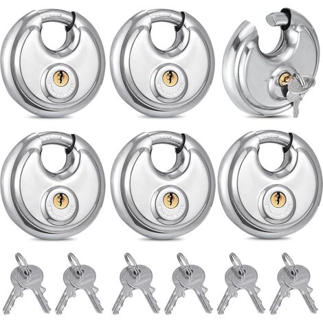 Cadenas à Clé 70mm – Cadenas Clé Antivol en Acier Inoxydable, Lot de Verrous Rond, Résistants et Étanches pour Portes, Portails et Conteneurs (1/5)