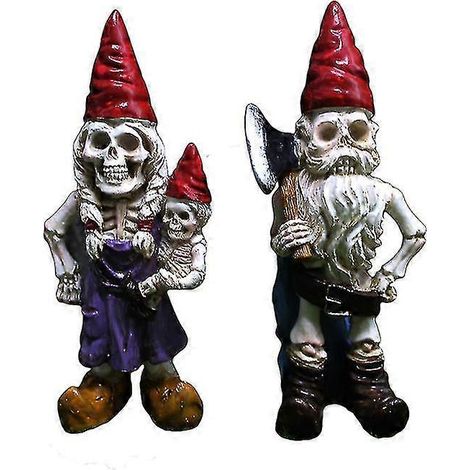 Halloween-Skelett-Zwergen-Ornament aus Kunstharz, Halloween-Skelett-Zwergen-Heimset, Skelettpaar-Statue für Halloween-Bar-Tischdekoration (2 Stück, Lila) (1/5)