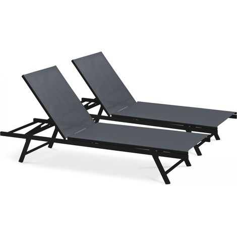 Lot de 2 bains de soleil en acier gris