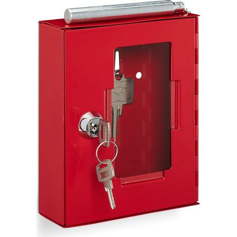Notfall-Schlüsselboxen – Metall – abschließbar – mit Glasbrecherhammer und Glas – für Notfälle und schnellen Zugriff – Rot – 15 x 12 x 4 cm (1/5)