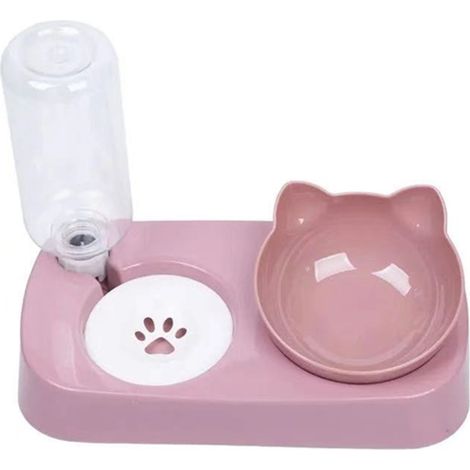 Gamelle double pour animaux de compagnie, protection du cou, eau et nourriture automatiques pour chiens et chats, rose (1/4)