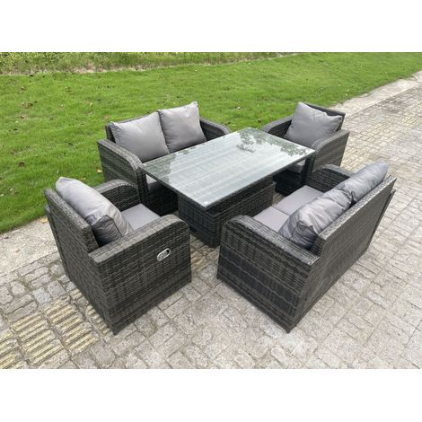 Fimous Outdoor Rattan Gartenmöbel Sitzgruppe Lounge Sofa Set Esstisch Höhenverstellbarer Steigender Hebetisch Stühle Loveseat Sofa 6 Sitzer (1/3)