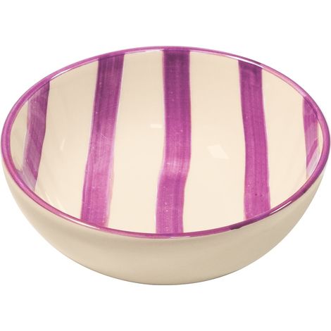 Zafferano Set 6 Ciotole Bowl Collezione Lido Righe in Ceramica Artigianale Fatta a Mano in Italia Colore Viola Diametro Standard Elegante Design
