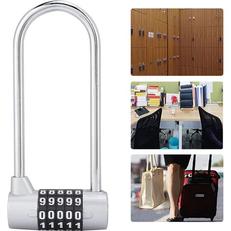 Cadenas à code à combinaison en alliage de zinc en forme de U, extra long, pour porte de placard