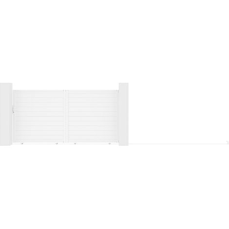 Vente-Unique – Portail coulissant aluminium plein 374 x 180 cm blanc – Résistant aux intempéries – Design plein pour occultation – Installation manuelle