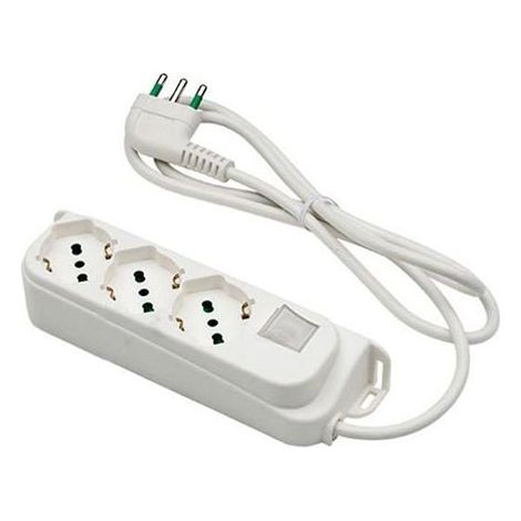 Weiße Bypass-Steckdosenleiste mit beleuchtetem Schalter, 3-fach 2P+E 16A, 3x1,0 m 1,5 Kabel im Lieferumfang enthalten. (1/4)