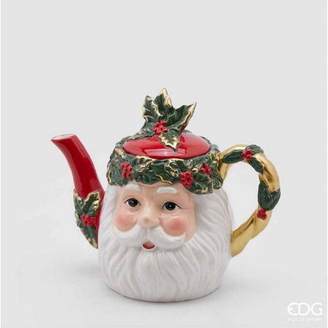 EDG Enzo De Gasperi Teiera Babbo Natale Testa H 19 x 23 x 13 Cm Bianco Rosso