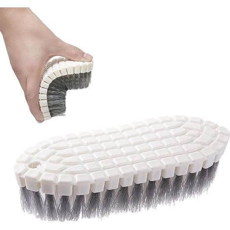 Spazzola flessibile per la pulizia - Spazzola per la pulizia domestica - Spazzola per la rimozione delle macchie - Setole flessibili - 19,5 x 19,5 x 5 cm - Bianca (1/2)