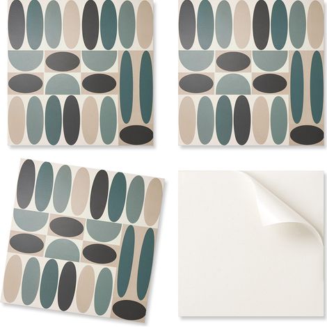 Baldosas de vinilo autoadhesivas - Dise帽o decorativo impreso en forma ovalada de 20x20x20 cm