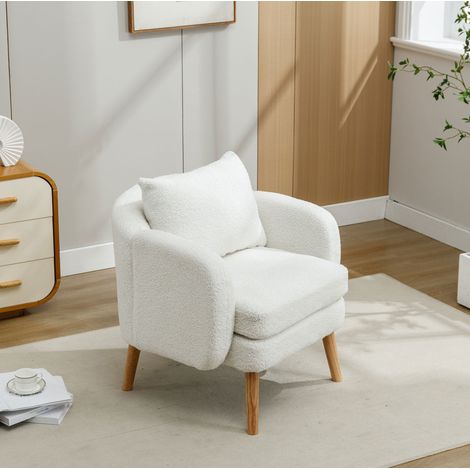 Sillón 71x72x71 cm de tejido peluche blanco, con cojín, diseño moderno para salón FloraGrace (1/5)